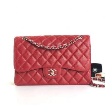 Chanel Quilted Grained Calfskin Jumbo Flap Bag 30cm A01113 Red/Silver 2024 (YUND-24111911)