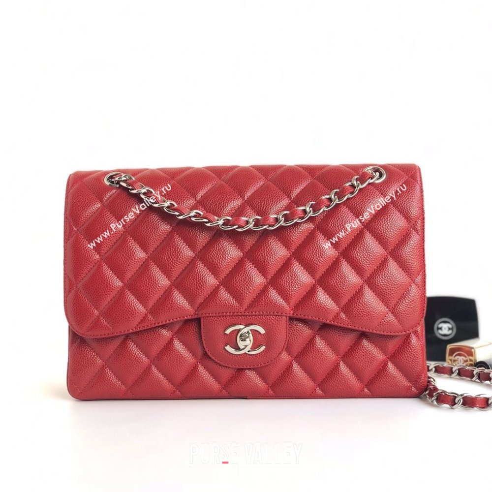 Chanel Quilted Grained Calfskin Jumbo Flap Bag 30cm A01113 Red/Silver 2024 (YUND-24111911)