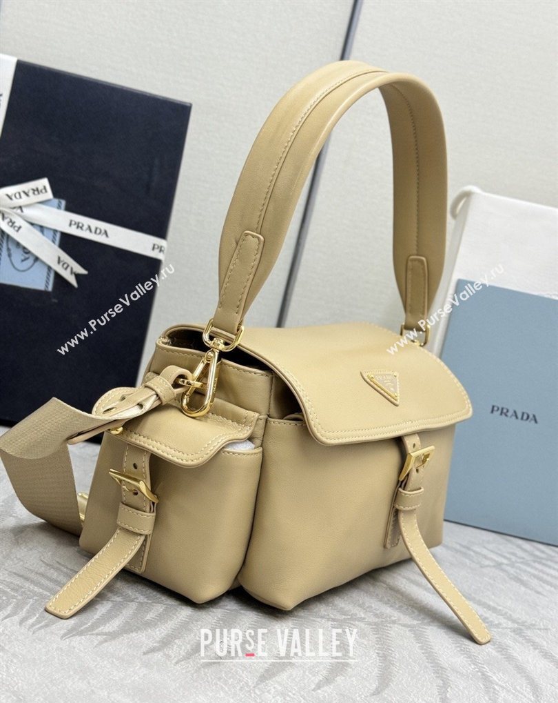 Prada Explore medium nappa leather shoulder bag with flap Apricot 2026 1BD394 (YZ-260410130)