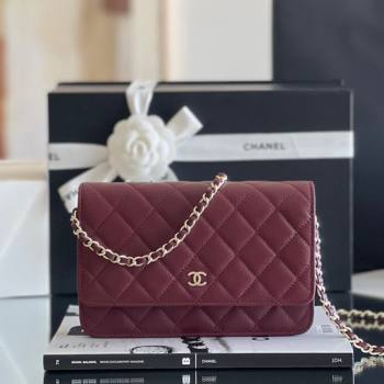 Chanel Grained Calfskin Classic Wallet on Chain WOC Burgundy/Light Gold 2024 Top Quality (MHE-24080941)