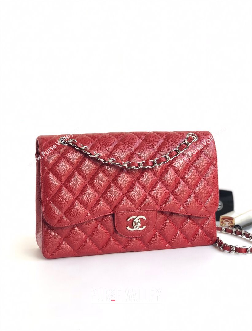 Chanel Quilted Grained Calfskin Jumbo Flap Bag 30cm A01113 Red/Silver 2024 (YUND-24111911)