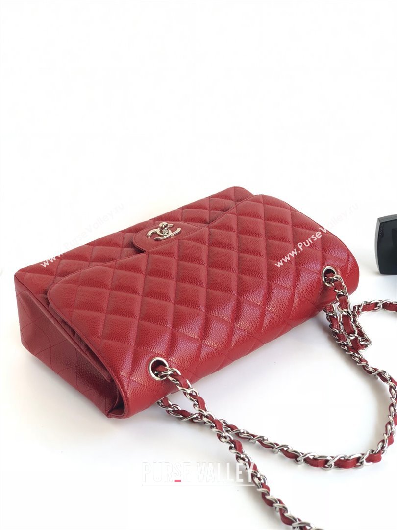 Chanel Quilted Grained Calfskin Jumbo Flap Bag 30cm A01113 Red/Silver 2024 (YUND-24111911)