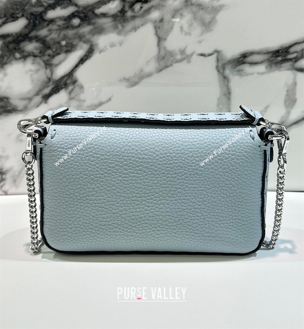 Fendi Baguette Mini Selleria bag with topstitches in Grained Calfskin Light Blue 2024 8610S (CL-241213006)