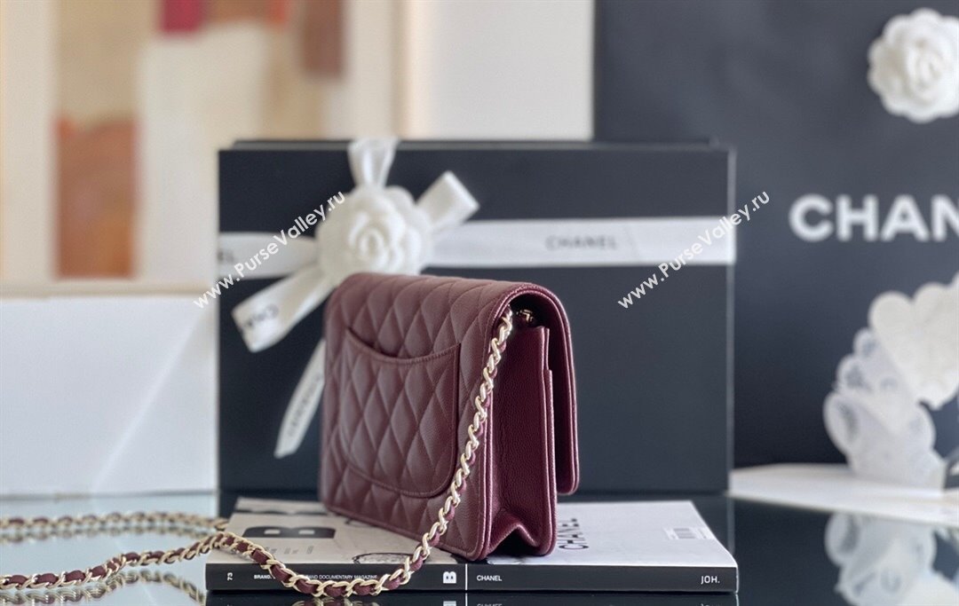 Chanel Grained Calfskin Classic Wallet on Chain WOC Burgundy/Light Gold 2024 Top Quality (MHE-24080941)