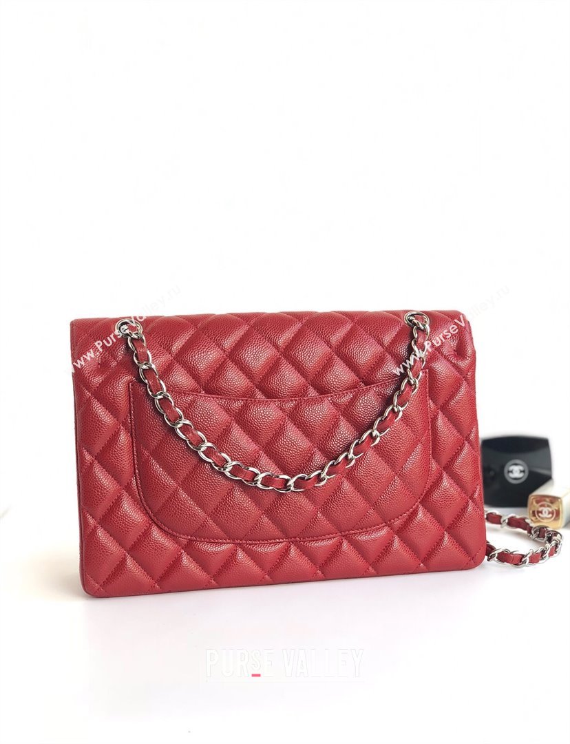 Chanel Quilted Grained Calfskin Jumbo Flap Bag 30cm A01113 Red/Silver 2024 (YUND-24111911)