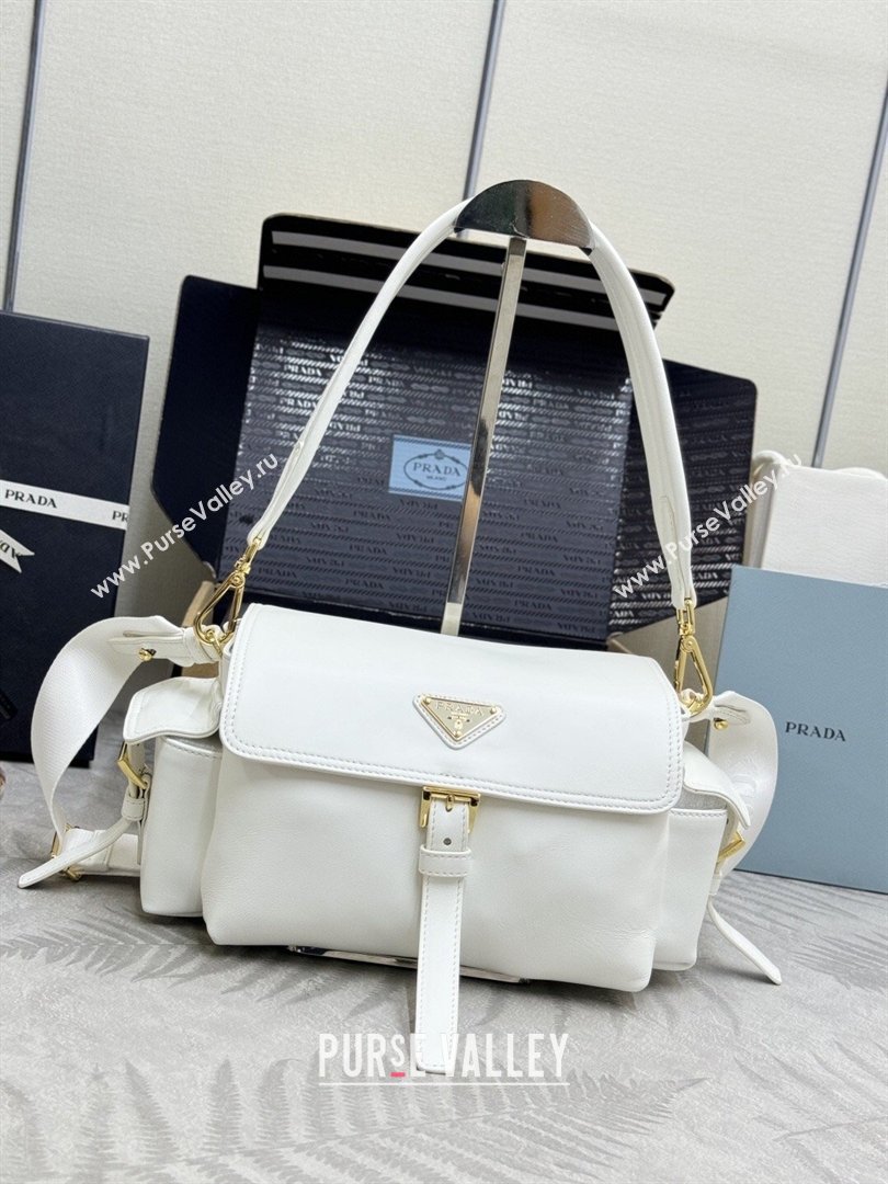Prada Explore medium nappa leather shoulder bag with flap White 2026 1BD394 (YZ-260410131)