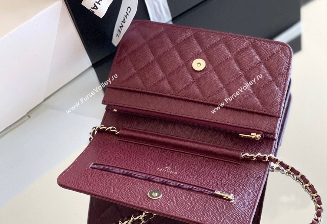 Chanel Grained Calfskin Classic Wallet on Chain WOC Burgundy/Light Gold 2024 Top Quality (MHE-24080941)