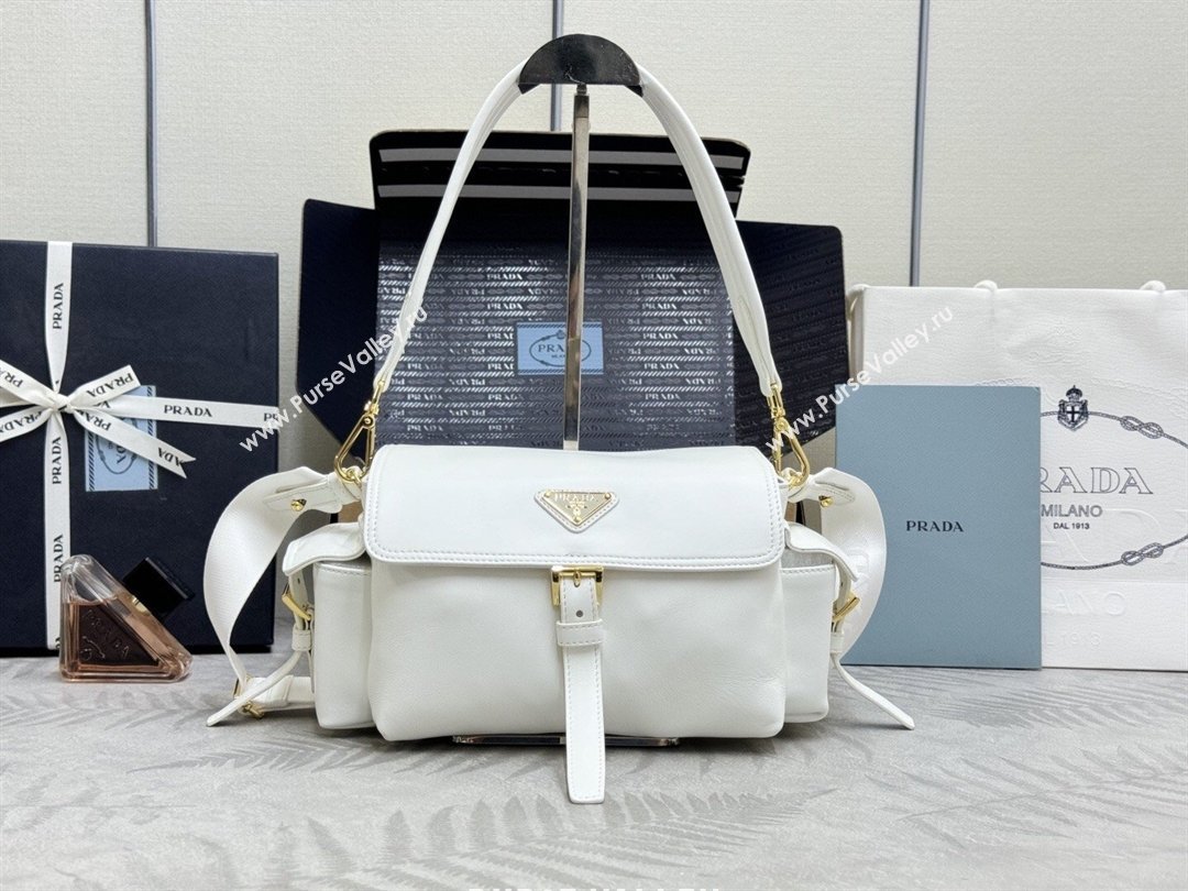 Prada Explore medium nappa leather shoulder bag with flap White 2026 1BD394 (YZ-260410131)