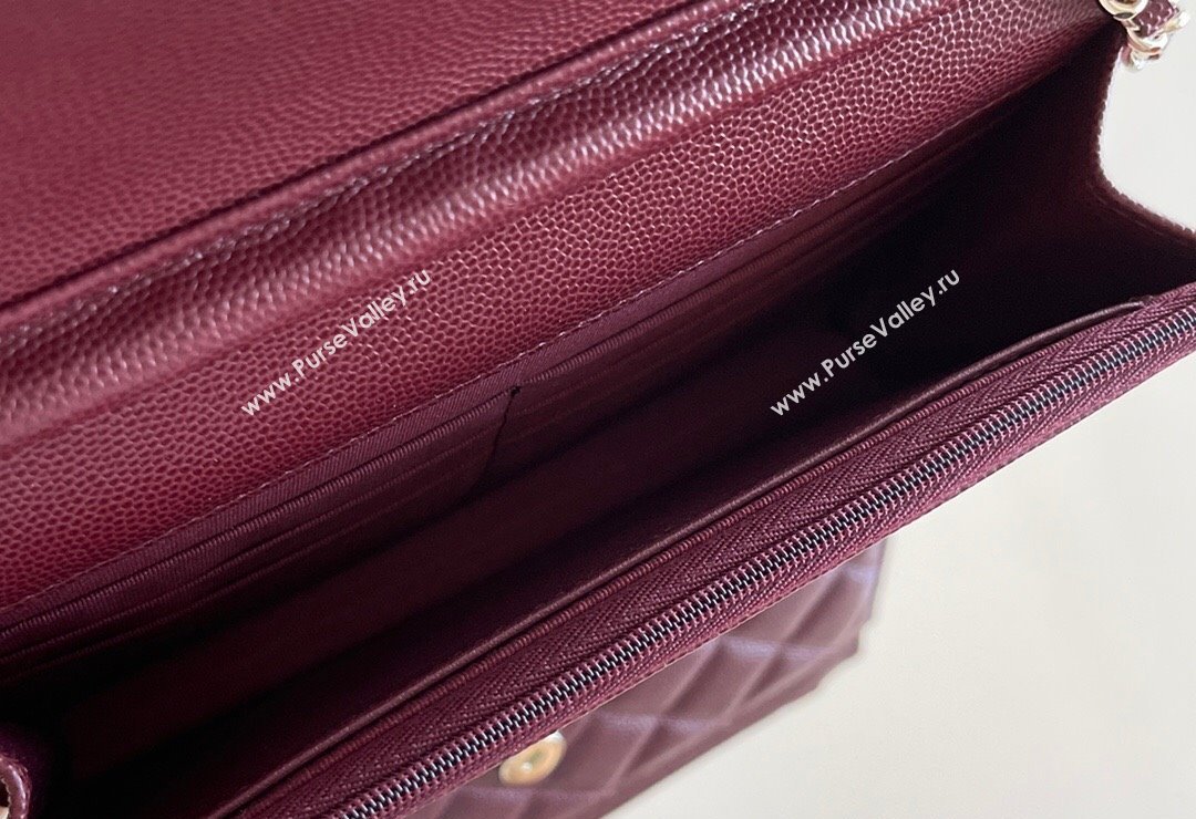 Chanel Grained Calfskin Classic Wallet on Chain WOC Burgundy/Light Gold 2024 Top Quality (MHE-24080941)