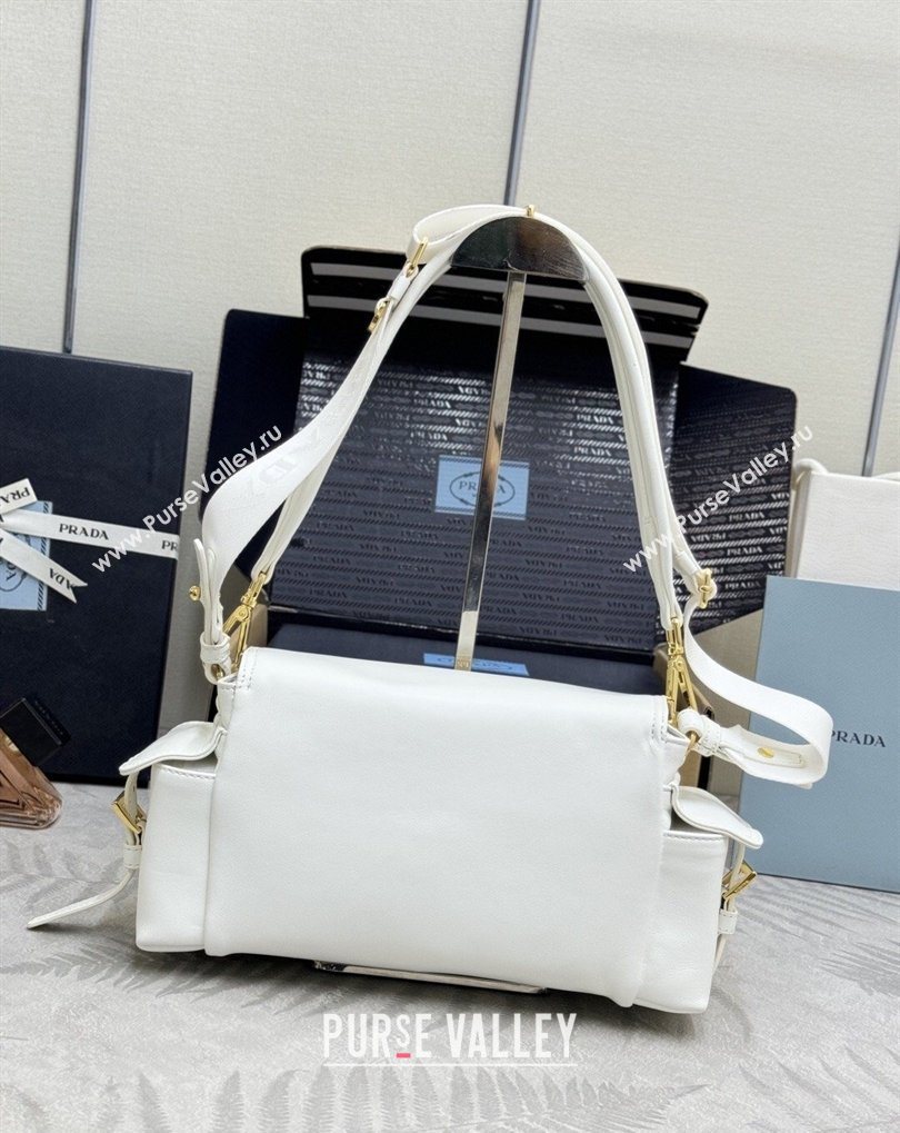 Prada Explore medium nappa leather shoulder bag with flap White 2026 1BD394 (YZ-260410131)