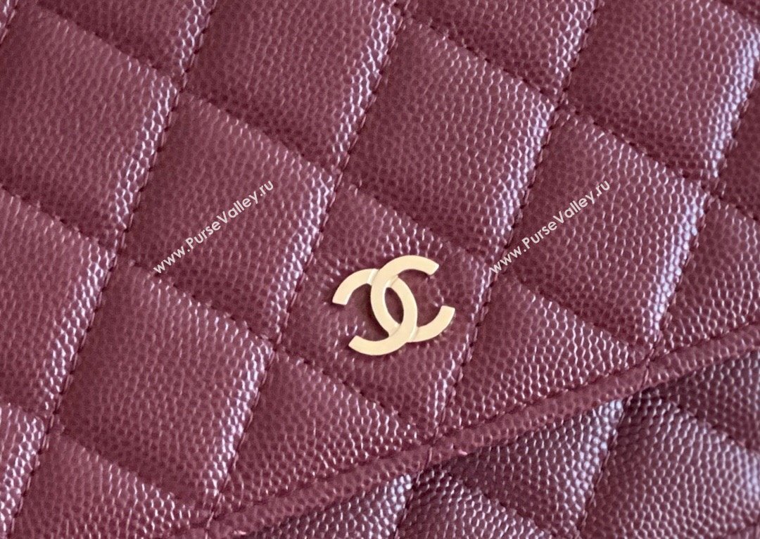 Chanel Grained Calfskin Classic Wallet on Chain WOC Burgundy/Light Gold 2024 Top Quality (MHE-24080941)