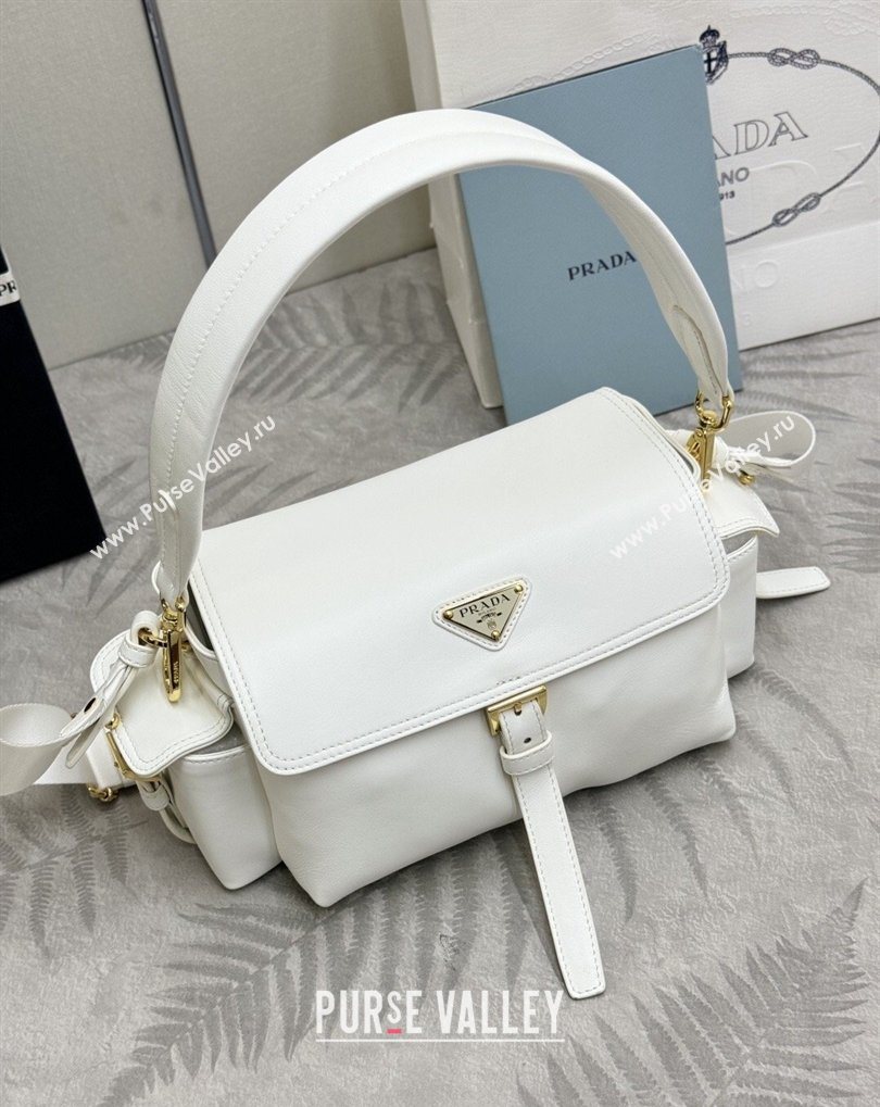 Prada Explore medium nappa leather shoulder bag with flap White 2026 1BD394 (YZ-260410131)