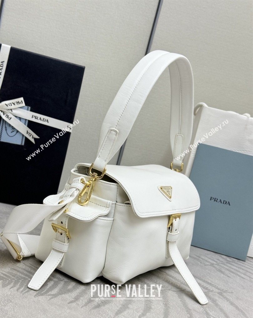 Prada Explore medium nappa leather shoulder bag with flap White 2026 1BD394 (YZ-260410131)