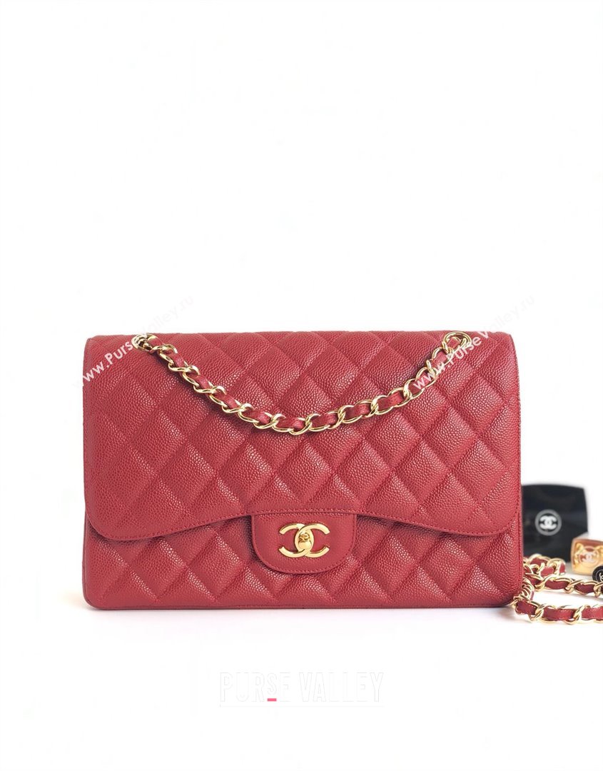 Chanel Quilted Grained Calfskin Jumbo Flap Bag 30cm A01113 Red/Gold 2024 (YUND-24111912)