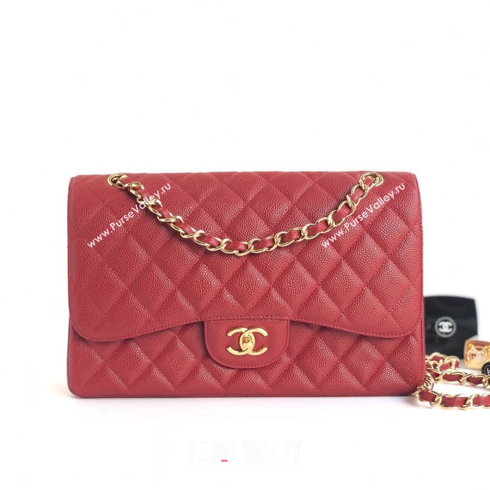 Chanel Quilted Grained Calfskin Jumbo Flap Bag 30cm A01113 Red/Gold 2024 (YUND-24111912)