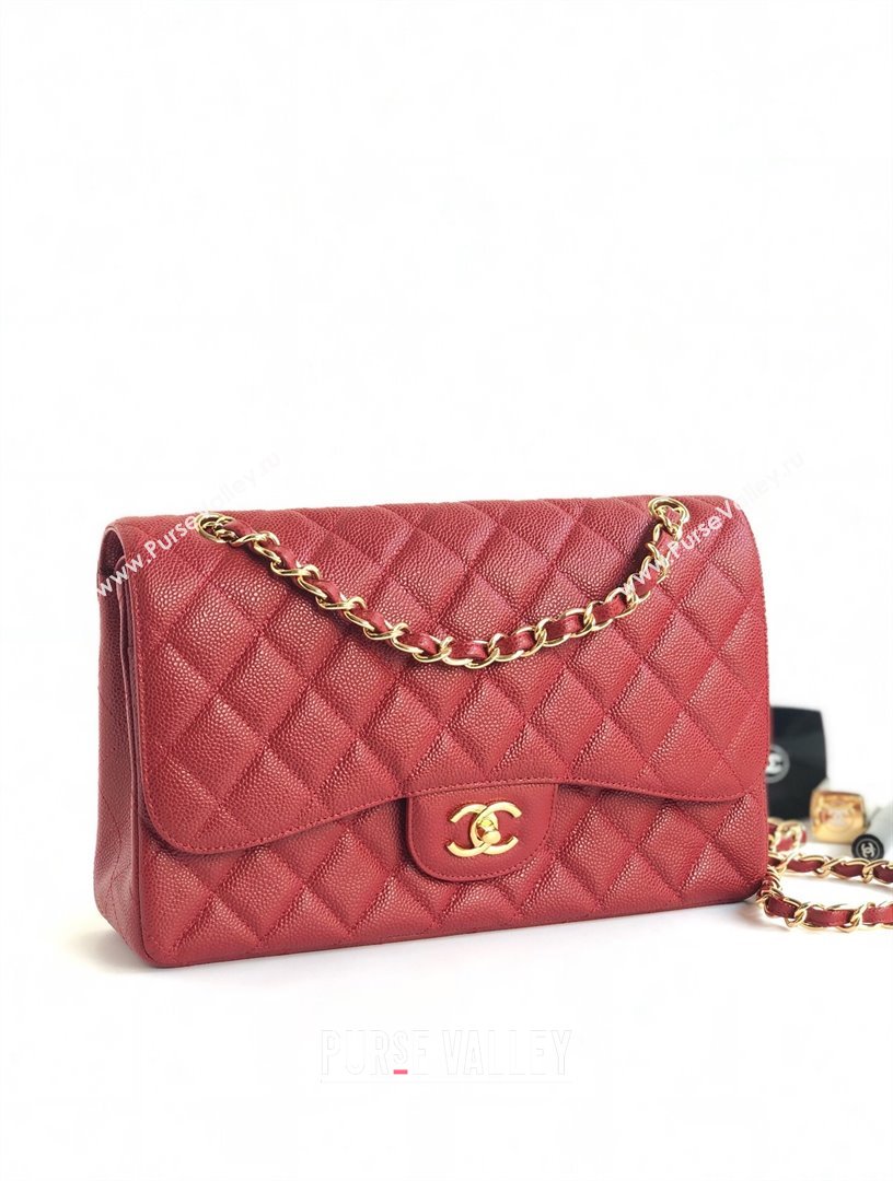 Chanel Quilted Grained Calfskin Jumbo Flap Bag 30cm A01113 Red/Gold 2024 (YUND-24111912)