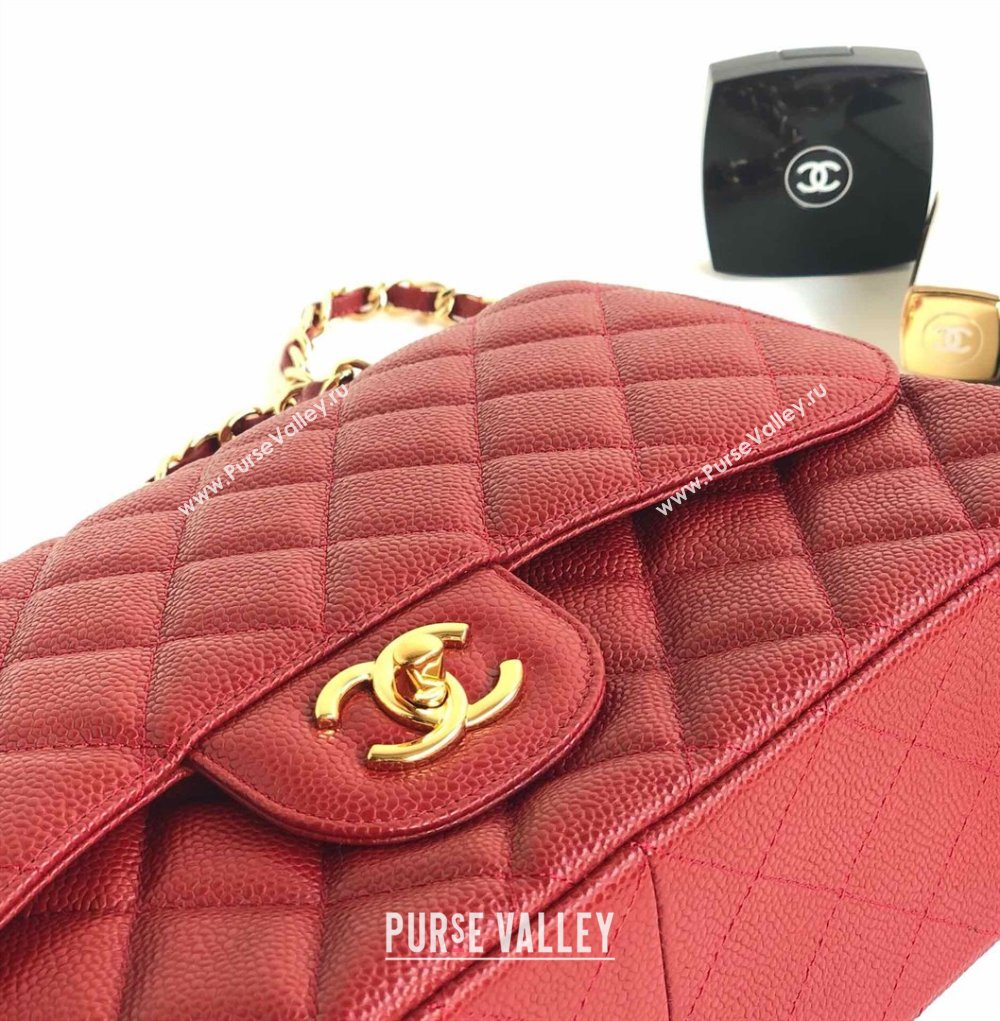 Chanel Quilted Grained Calfskin Jumbo Flap Bag 30cm A01113 Red/Gold 2024 (YUND-24111912)