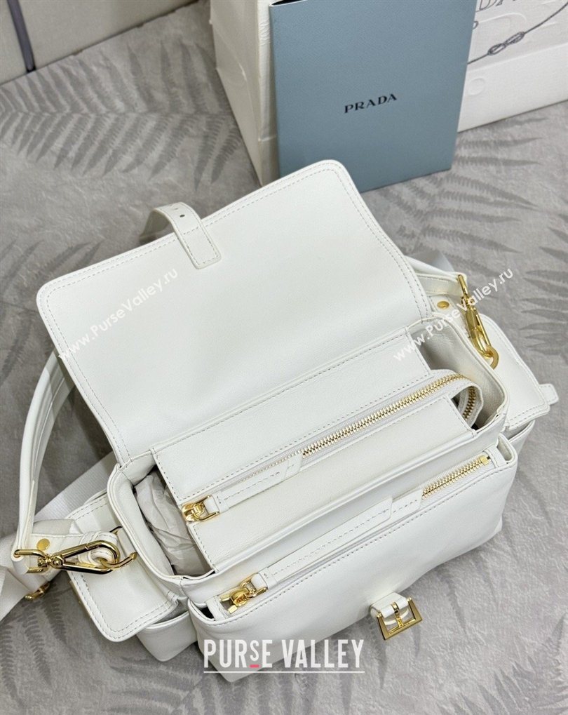 Prada Explore medium nappa leather shoulder bag with flap White 2026 1BD394 (YZ-260410131)
