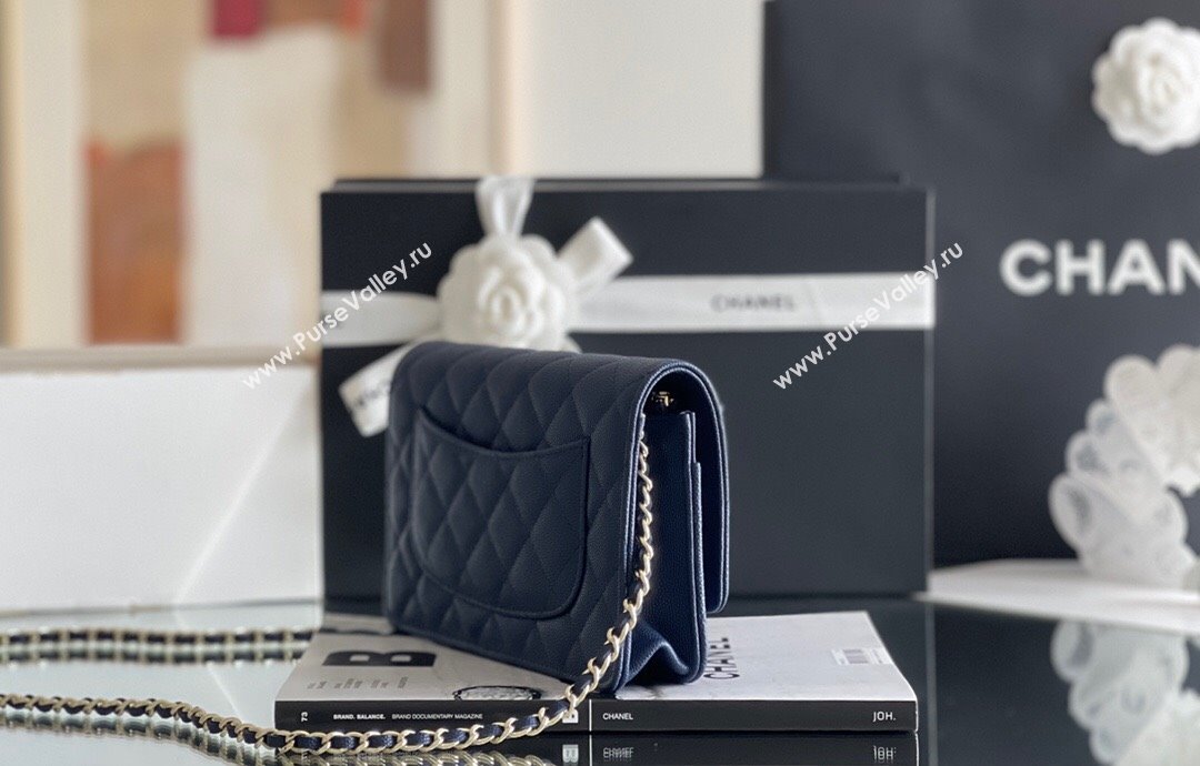 Chanel Grained Calfskin Classic Wallet on Chain WOC Navy Blue/Light Gold 2024 Top Quality (MHE-24080942)