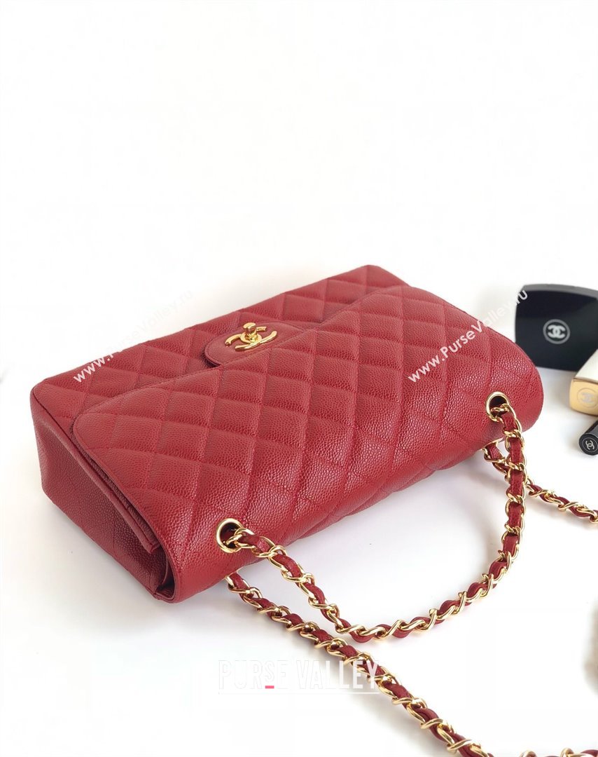 Chanel Quilted Grained Calfskin Jumbo Flap Bag 30cm A01113 Red/Gold 2024 (YUND-24111912)