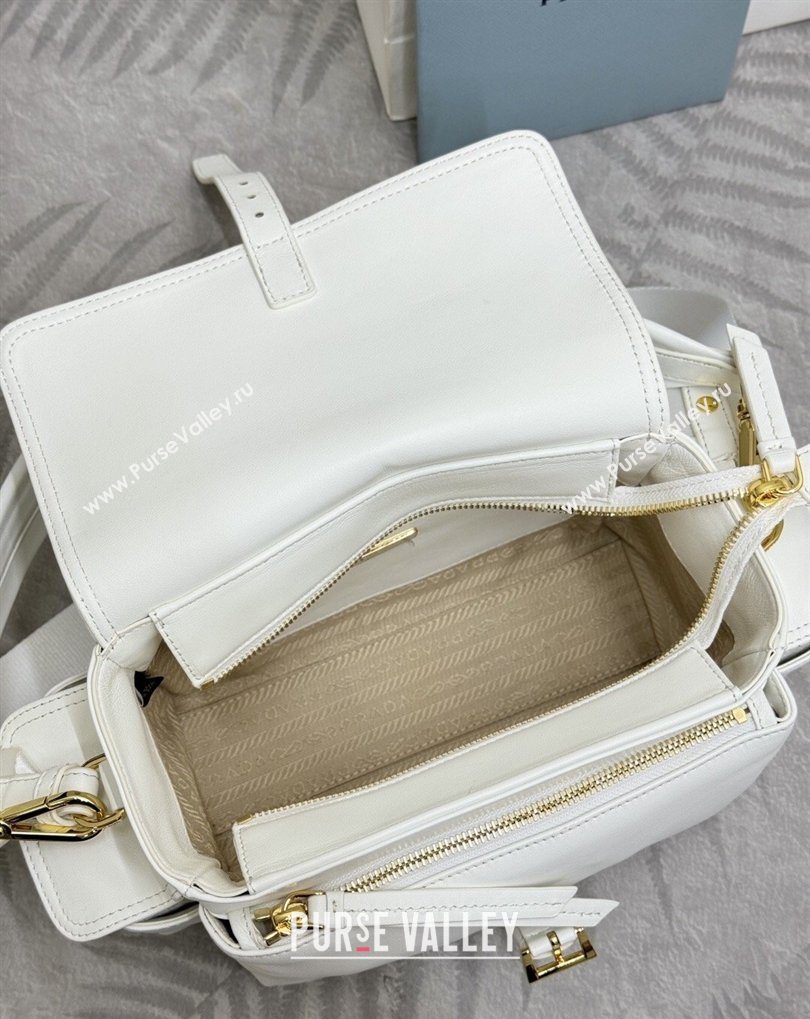 Prada Explore medium nappa leather shoulder bag with flap White 2026 1BD394 (YZ-260410131)