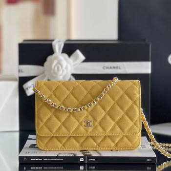 Chanel Grained Calfskin Classic Wallet on Chain WOC Yellow/Light Gold 2024 Top Quality (MHE-24080943)