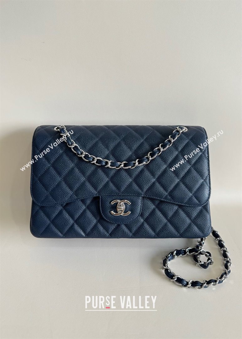 Chanel Quilted Grained Calfskin Jumbo Flap Bag 30cm A01113 Blue/Silver 2024 (YUND-24111909)