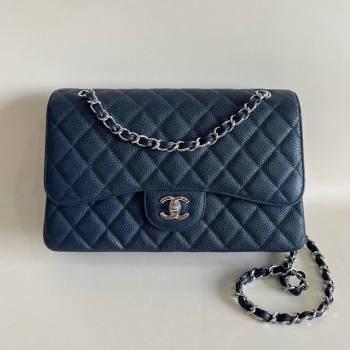 Chanel Quilted Grained Calfskin Jumbo Flap Bag 30cm A01113 Blue/Silver 2024 (YUND-24111909)