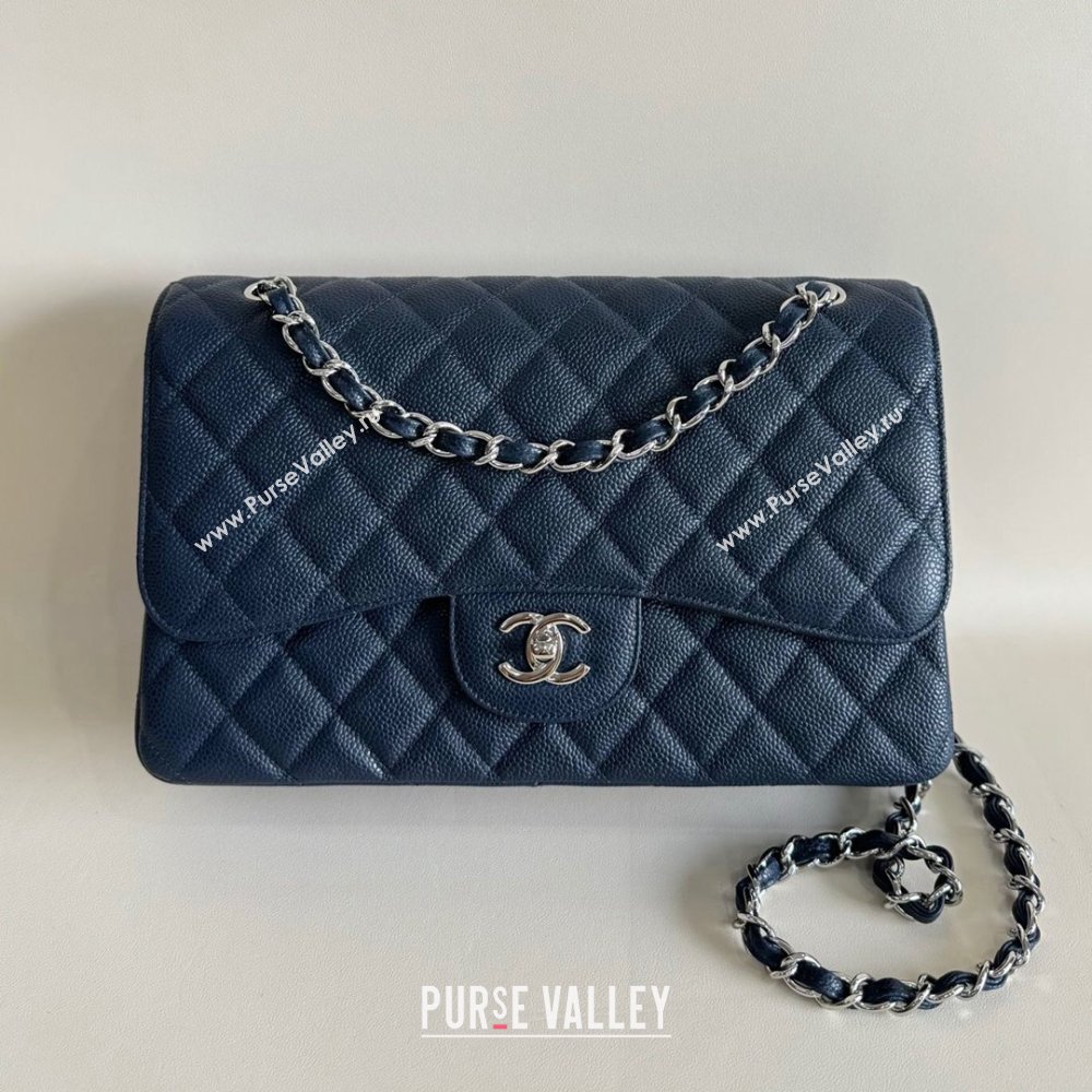 Chanel Quilted Grained Calfskin Jumbo Flap Bag 30cm A01113 Blue/Silver 2024 (YUND-24111909)