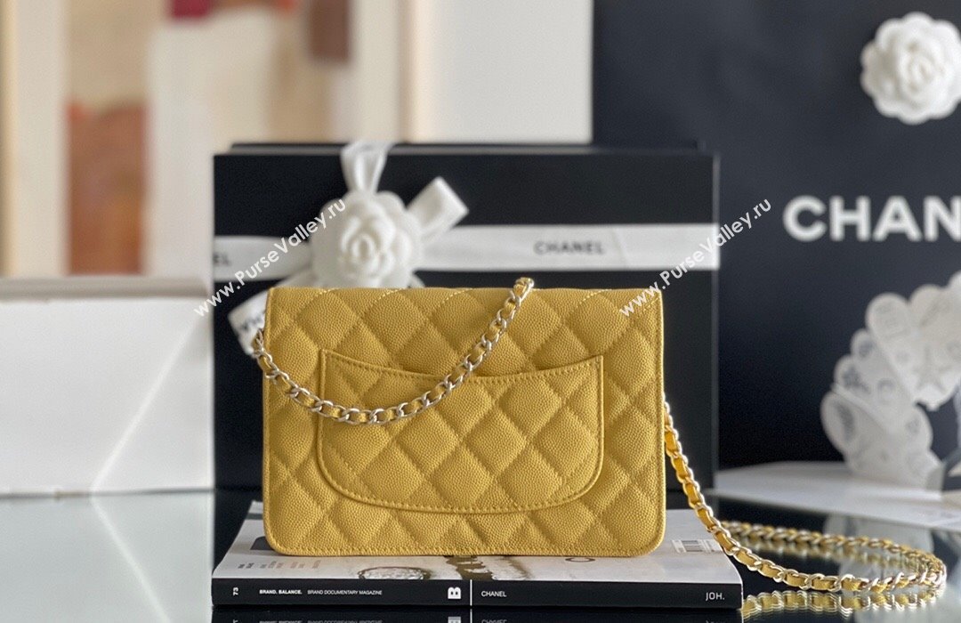 Chanel Grained Calfskin Classic Wallet on Chain WOC Yellow/Light Gold 2024 Top Quality (MHE-24080943)