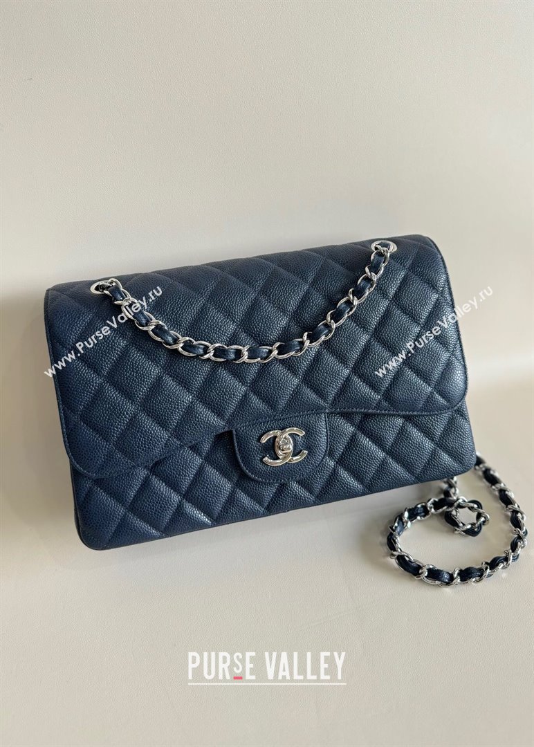 Chanel Quilted Grained Calfskin Jumbo Flap Bag 30cm A01113 Blue/Silver 2024 (YUND-24111909)