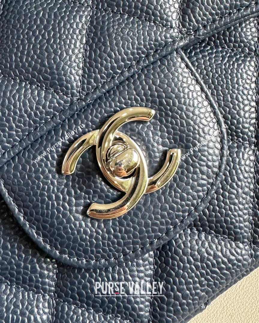 Chanel Quilted Grained Calfskin Jumbo Flap Bag 30cm A01113 Blue/Silver 2024 (YUND-24111909)