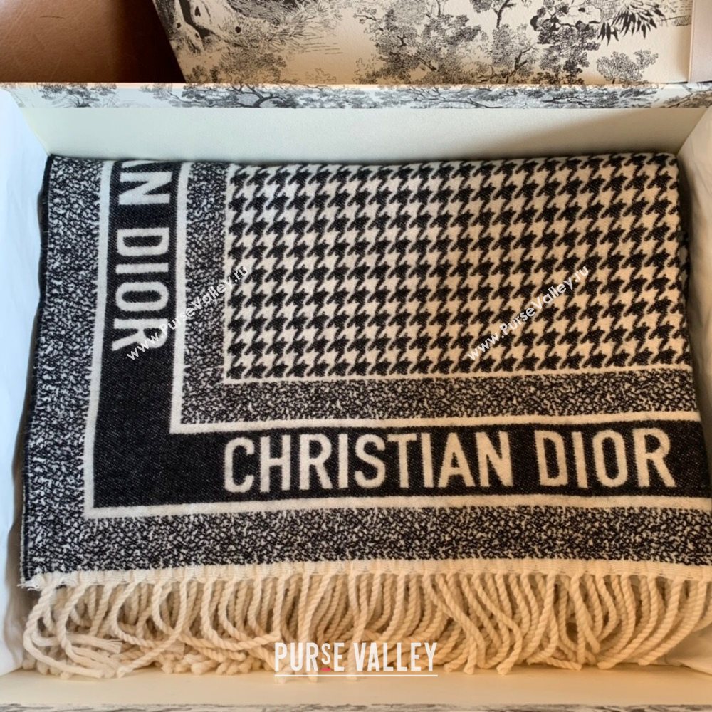 Dior 30 Montaign Blanket in Black and White Houndstooth Cashmere and Wool 2020 (WNS-20111734)