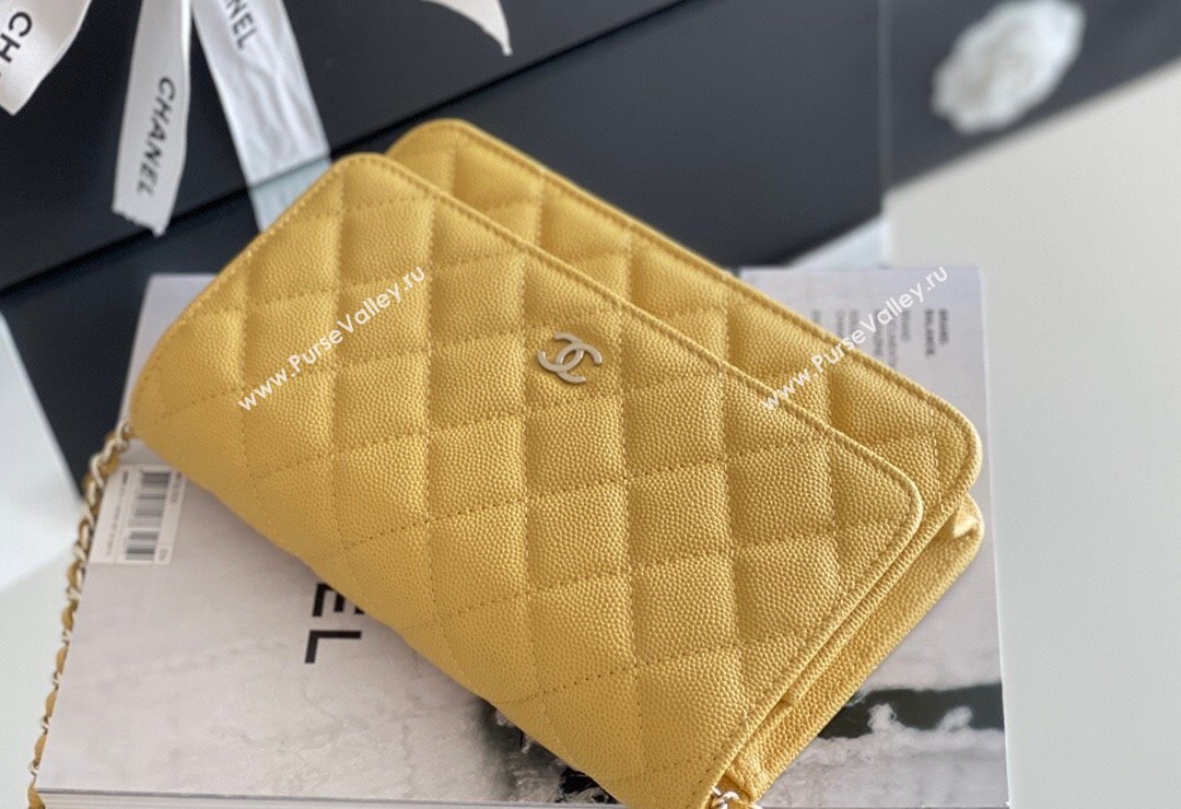 Chanel Grained Calfskin Classic Wallet on Chain WOC Yellow/Light Gold 2024 Top Quality (MHE-24080943)