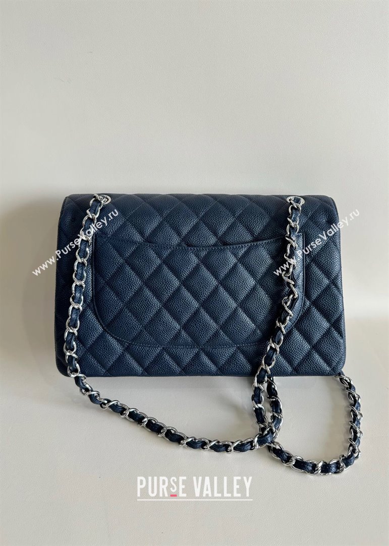 Chanel Quilted Grained Calfskin Jumbo Flap Bag 30cm A01113 Blue/Silver 2024 (YUND-24111909)