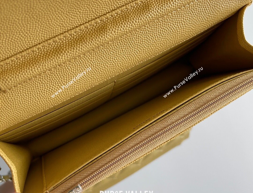 Chanel Grained Calfskin Classic Wallet on Chain WOC Yellow/Light Gold 2024 Top Quality (MHE-24080943)