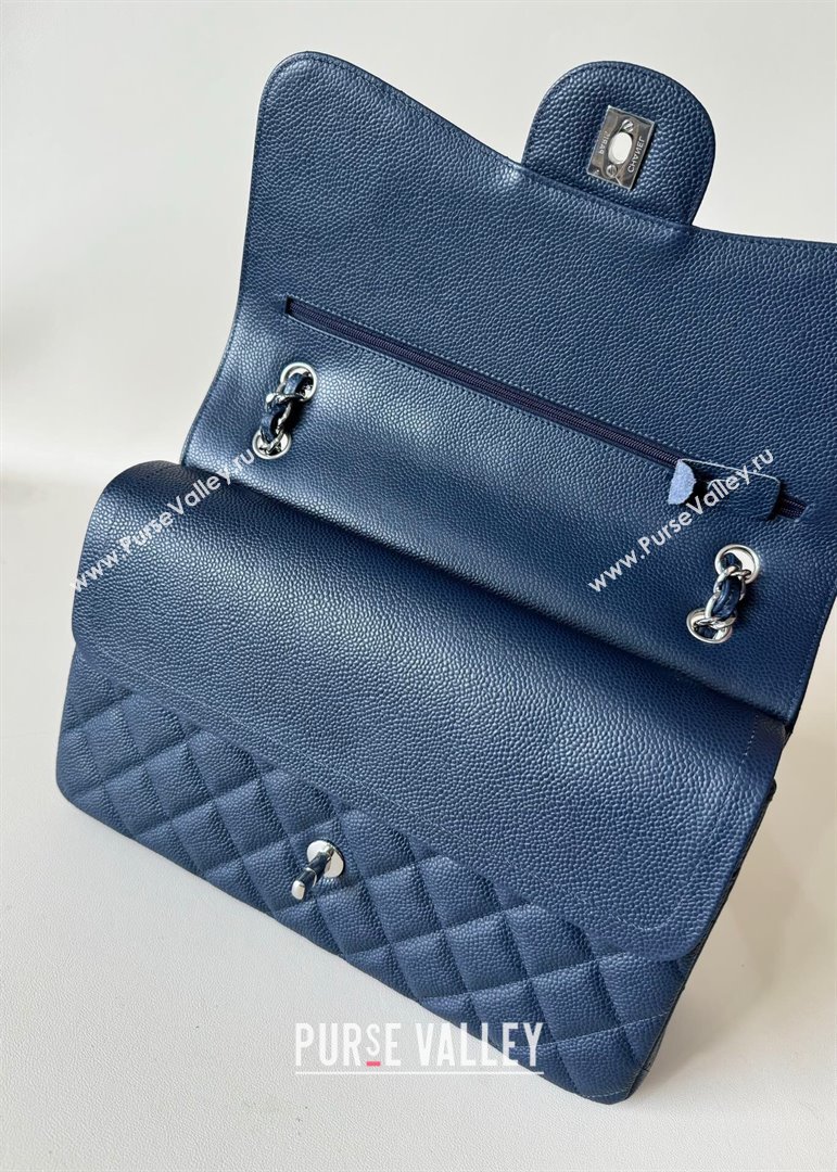 Chanel Quilted Grained Calfskin Jumbo Flap Bag 30cm A01113 Blue/Silver 2024 (YUND-24111909)