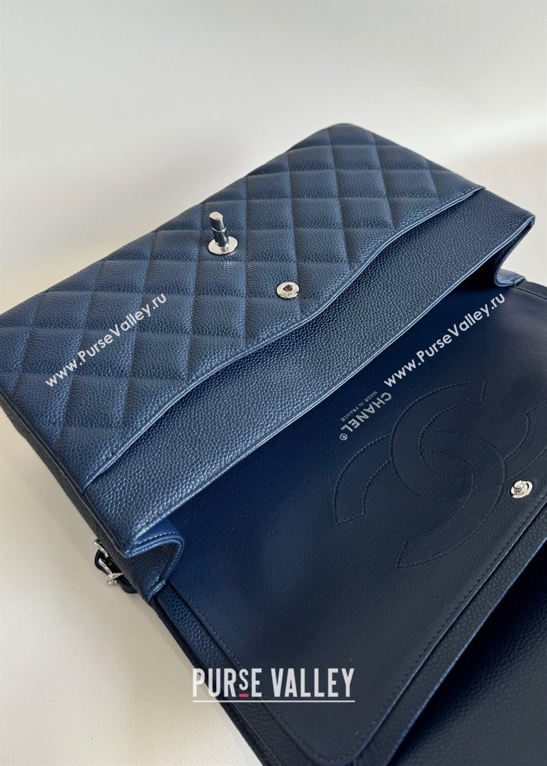 Chanel Quilted Grained Calfskin Jumbo Flap Bag 30cm A01113 Blue/Silver 2024 (YUND-24111909)