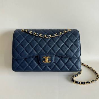 Chanel Quilted Grained Calfskin Jumbo Flap Bag 30cm A01113 Blue/Gold 2024 (YUND-24111910)