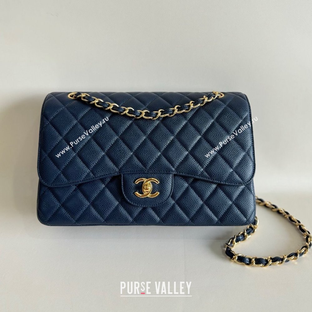 Chanel Quilted Grained Calfskin Jumbo Flap Bag 30cm A01113 Blue/Gold 2024 (YUND-24111910)