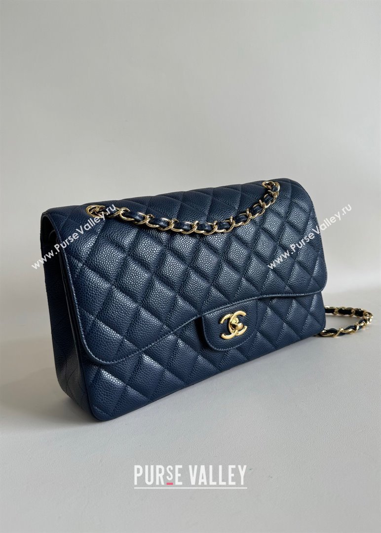 Chanel Quilted Grained Calfskin Jumbo Flap Bag 30cm A01113 Blue/Gold 2024 (YUND-24111910)