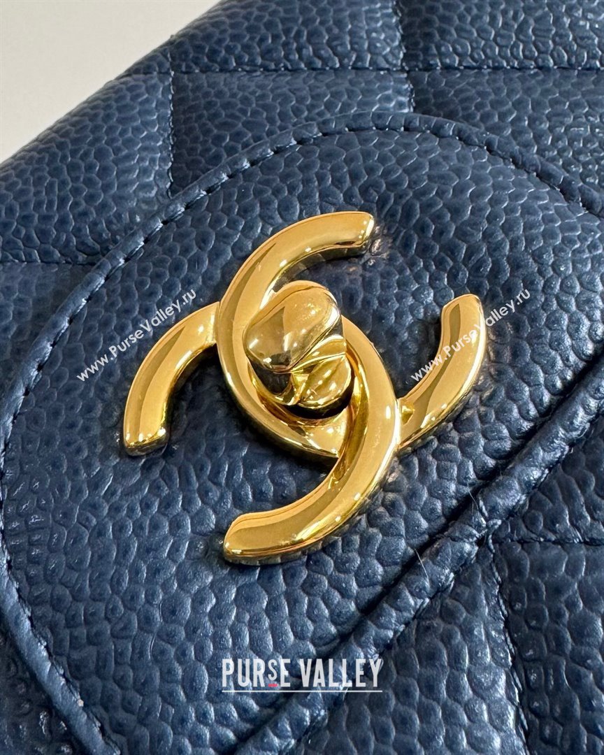 Chanel Quilted Grained Calfskin Jumbo Flap Bag 30cm A01113 Blue/Gold 2024 (YUND-24111910)