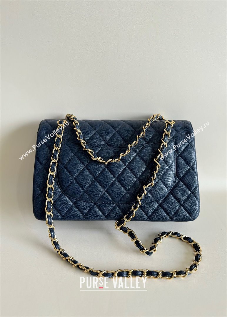 Chanel Quilted Grained Calfskin Jumbo Flap Bag 30cm A01113 Blue/Gold 2024 (YUND-24111910)