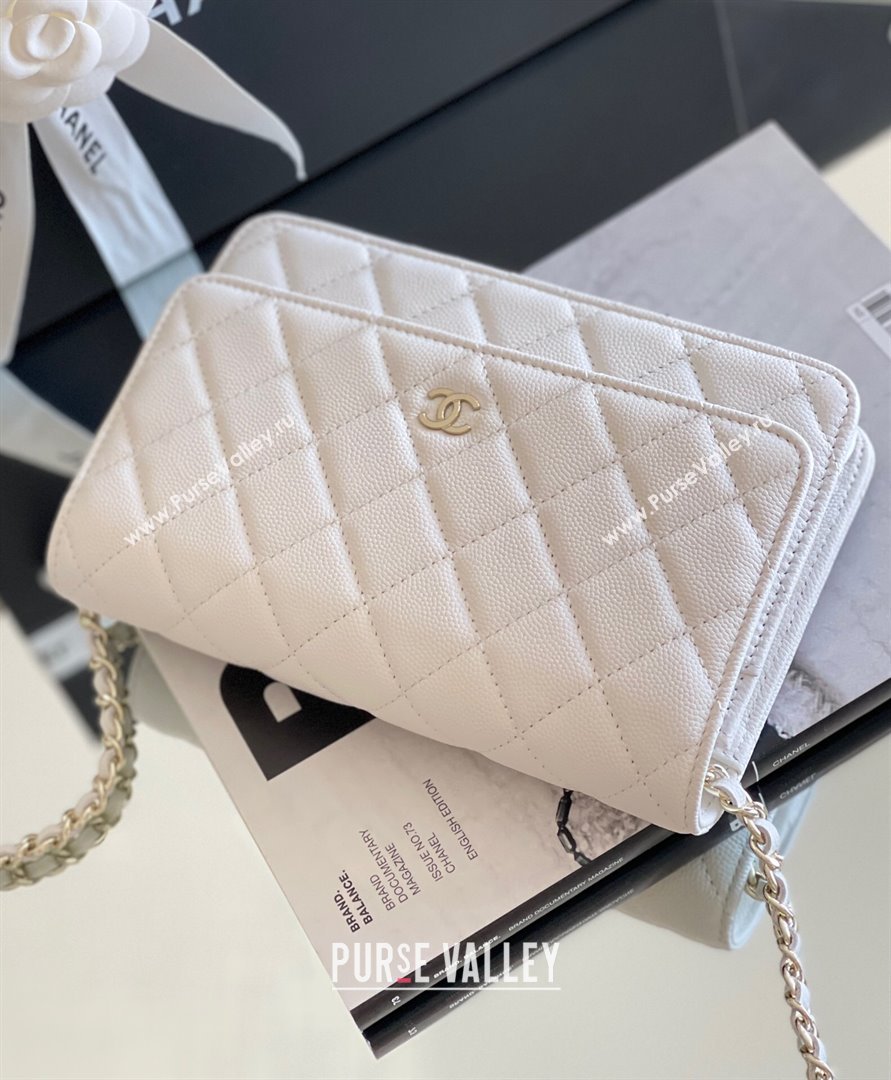 Chanel Grained Calfskin Classic Wallet on Chain WOC White/Light Gold 2024 Top Quality (MHE-24080931)