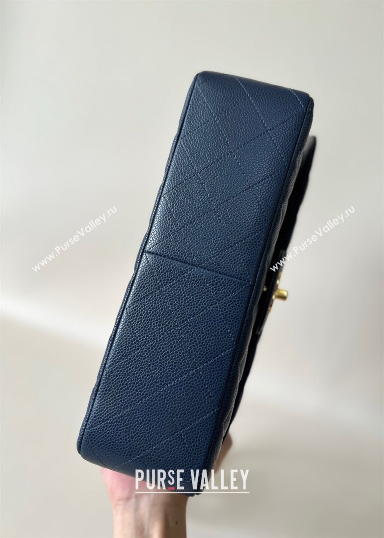 Chanel Quilted Grained Calfskin Jumbo Flap Bag 30cm A01113 Blue/Gold 2024 (YUND-24111910)