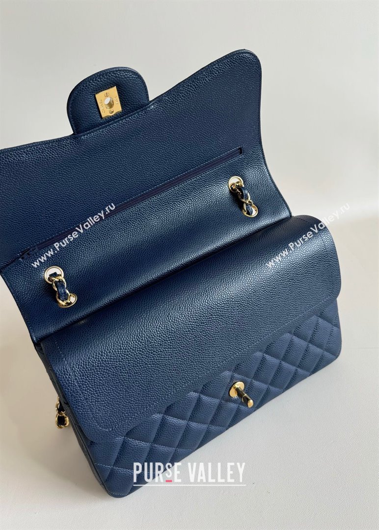 Chanel Quilted Grained Calfskin Jumbo Flap Bag 30cm A01113 Blue/Gold 2024 (YUND-24111910)