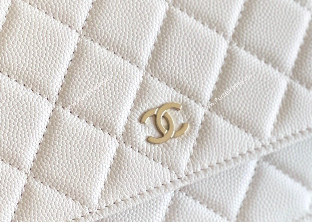 Chanel Grained Calfskin Classic Wallet on Chain WOC White/Light Gold 2024 Top Quality (MHE-24080931)