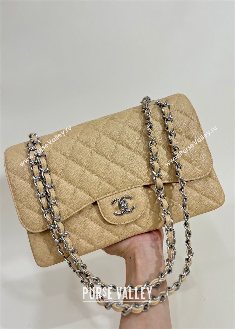 Chanel Quilted Grained Calfskin Jumbo Flap Bag 30cm A01113 Beige/Silver 2024 (YUND-24111907)