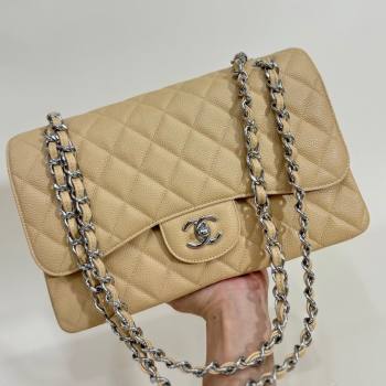 Chanel Quilted Grained Calfskin Jumbo Flap Bag 30cm A01113 Beige/Silver 2024 (YUND-24111907)