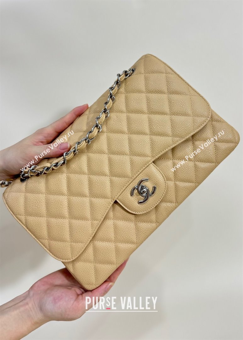 Chanel Quilted Grained Calfskin Jumbo Flap Bag 30cm A01113 Beige/Silver 2024 (YUND-24111907)